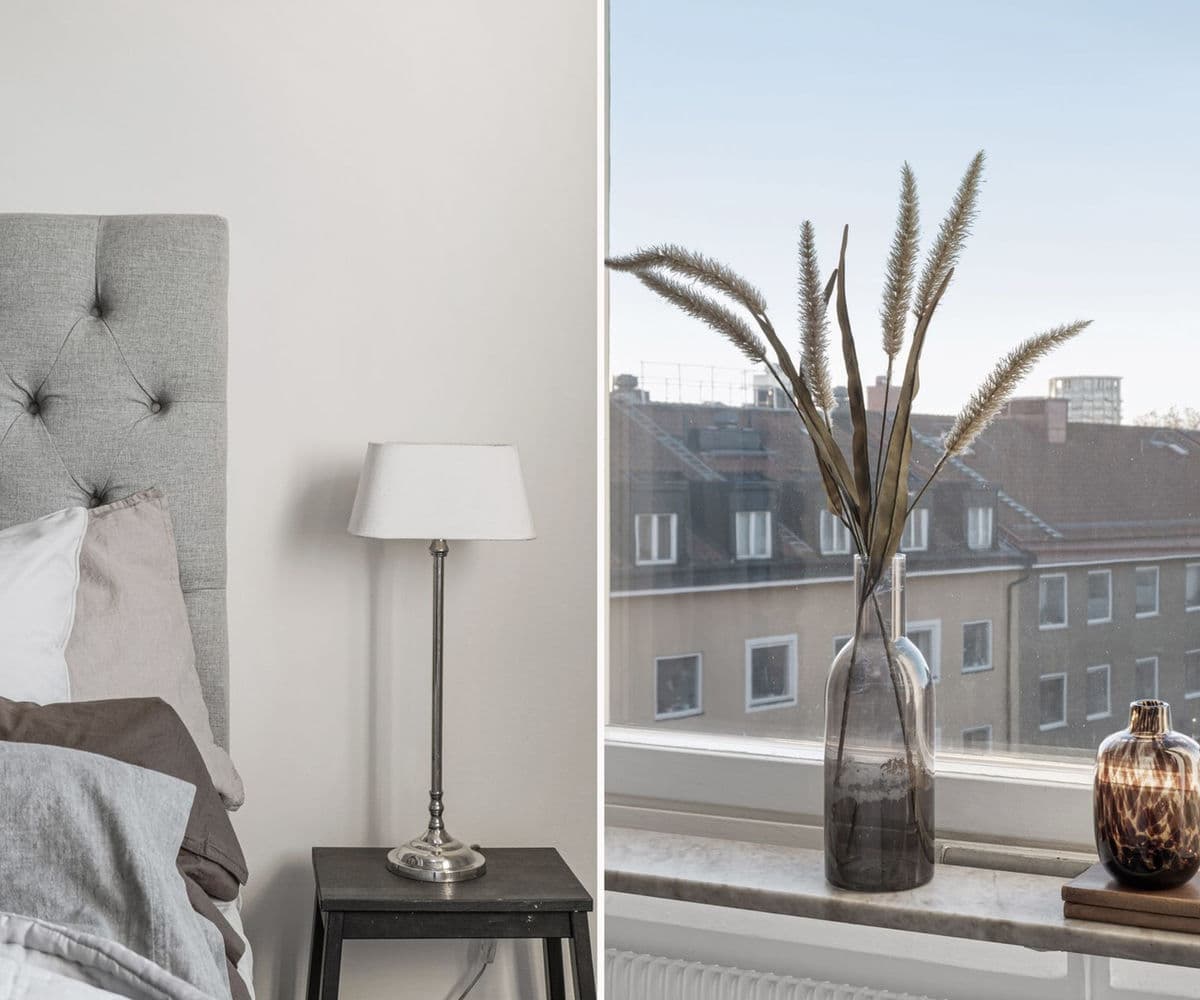Stilfullt stylat sovrum med elegant inredning